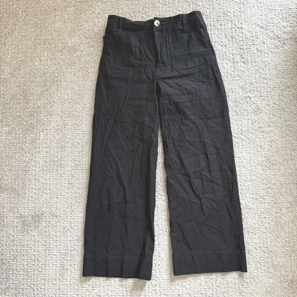 Maeve Colette Black Wide Leg Crop Linen Blend Pants 27 Minimal Coastal Career - Picture 1 of 10